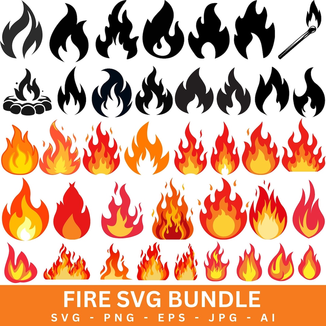 Fire SVG Bundle, Flames Clipart, Frames (digital Download) - Etsy