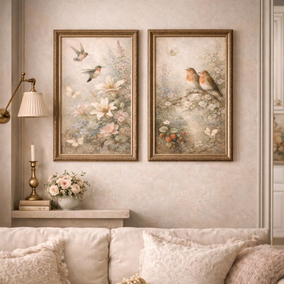 Set of 2 Vintage Botanical Prints A3 | Antique Floral Wall Art | Pastel ...