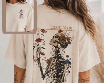 Ezekiel Dry Bones Skeleton Floral T-shirt | Biblical Verse 37:1-10