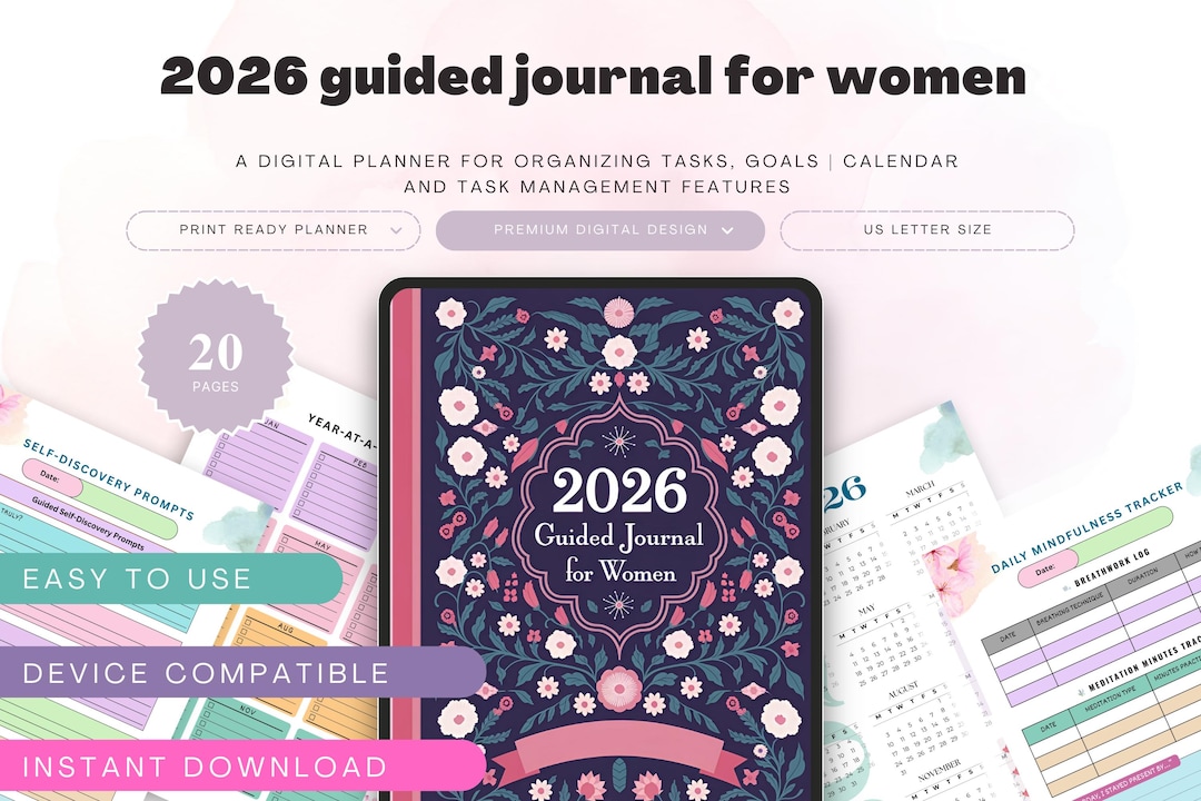 2026 Guided Journal for Women Printable Self Reflection Goal Setting ...