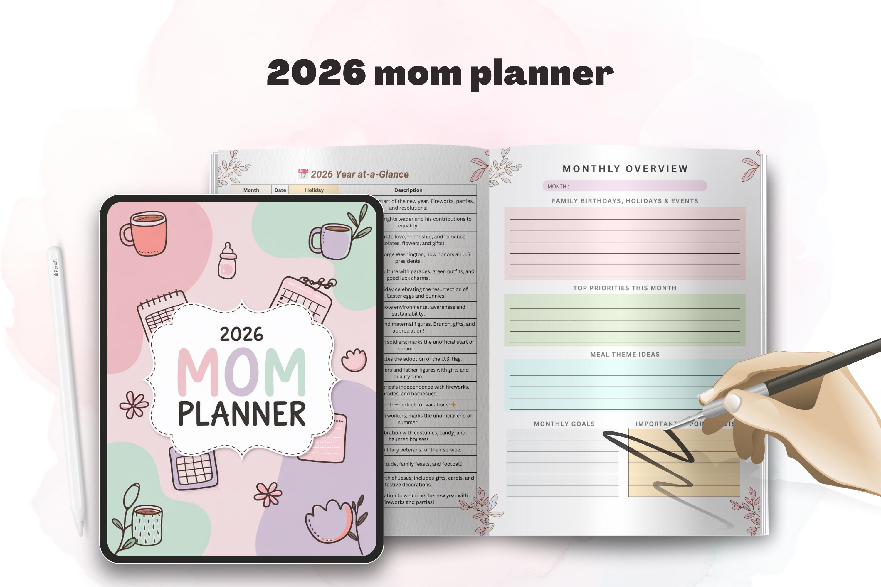 2026 Mom Planner Printable Family Organizer Weekly Monthly Calendar ...