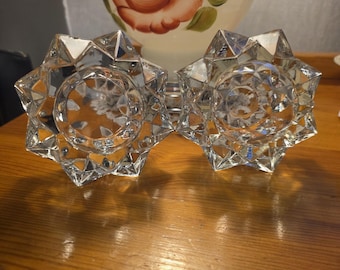 Vintage Starbright glazen kandelaars uit de jaren 80 - Set van 2 stervormige kaarsenhouders - Helder gefacetteerd geometrisch glas