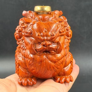 Quemador de incienso de reflujo Pixiu de madera tallada a mano, soporte para incienso Feng Shui, quemador de aromas de bestias míticas, regalo de decoración para el hogar para meditación zen