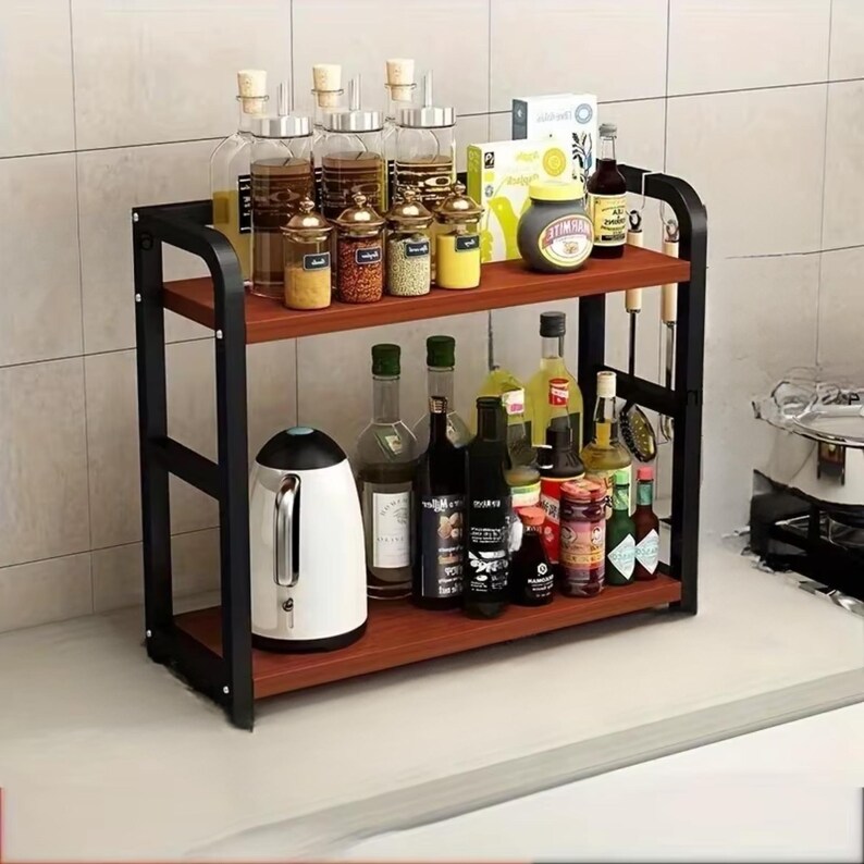 2 Tier Countertop Organizer Shelf Kitchen Storage Rack Coffee Station ...