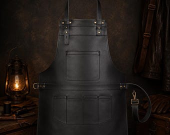 Handmade Black Leather Barber Apron, Professional Stylist Workwear, Vintage Salon Tool Storage