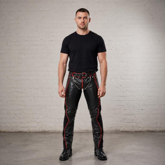 Men's Convertible Black Cowhide Leather Biker Chaps Pants, Zip-Off Trousers, Riding Gear