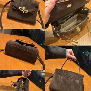 Vintage Leather Top Handle Satchel, Handmade Cowhide Crossbody Bag, Classic Structured Leather Handbag, Everyday Minimalist Purse image 8