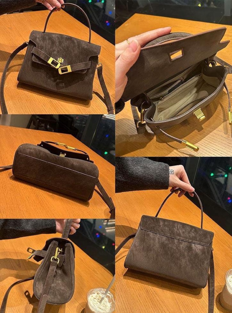 Vintage Leather Top Handle Satchel, Handmade Cowhide Crossbody Bag, Classic Structured Leather Handbag, Everyday Minimalist Purse image 8