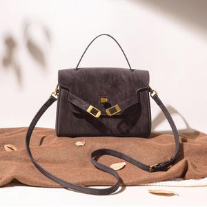 Vintage Leather Top Handle Satchel, Handmade Cowhide Crossbody Bag, Classic Structured Leather Handbag, Everyday Minimalist Purse image 1