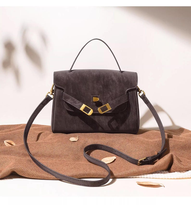 Vintage Leather Top Handle Satchel, Handmade Cowhide Crossbody Bag, Classic Structured Leather Handbag, Everyday Minimalist Purse image 1