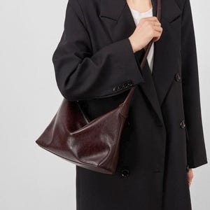 Soft Genuine Leather Hobo Bag, Slouchy Shoulder Bag for Women, Minimalist Cowhide Leather Purse, Everyday Leather Handbag, Gift for Her image 8