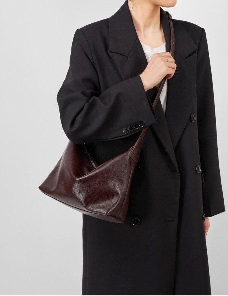Soft Genuine Leather Hobo Bag, Slouchy Shoulder Bag for Women, Minimalist Cowhide Leather Purse, Everyday Leather Handbag, Gift for Her image 8
