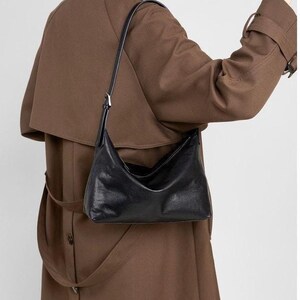 Soft Genuine Leather Hobo Bag, Slouchy Shoulder Bag for Women, Minimalist Cowhide Leather Purse, Everyday Leather Handbag, Gift for Her image 10