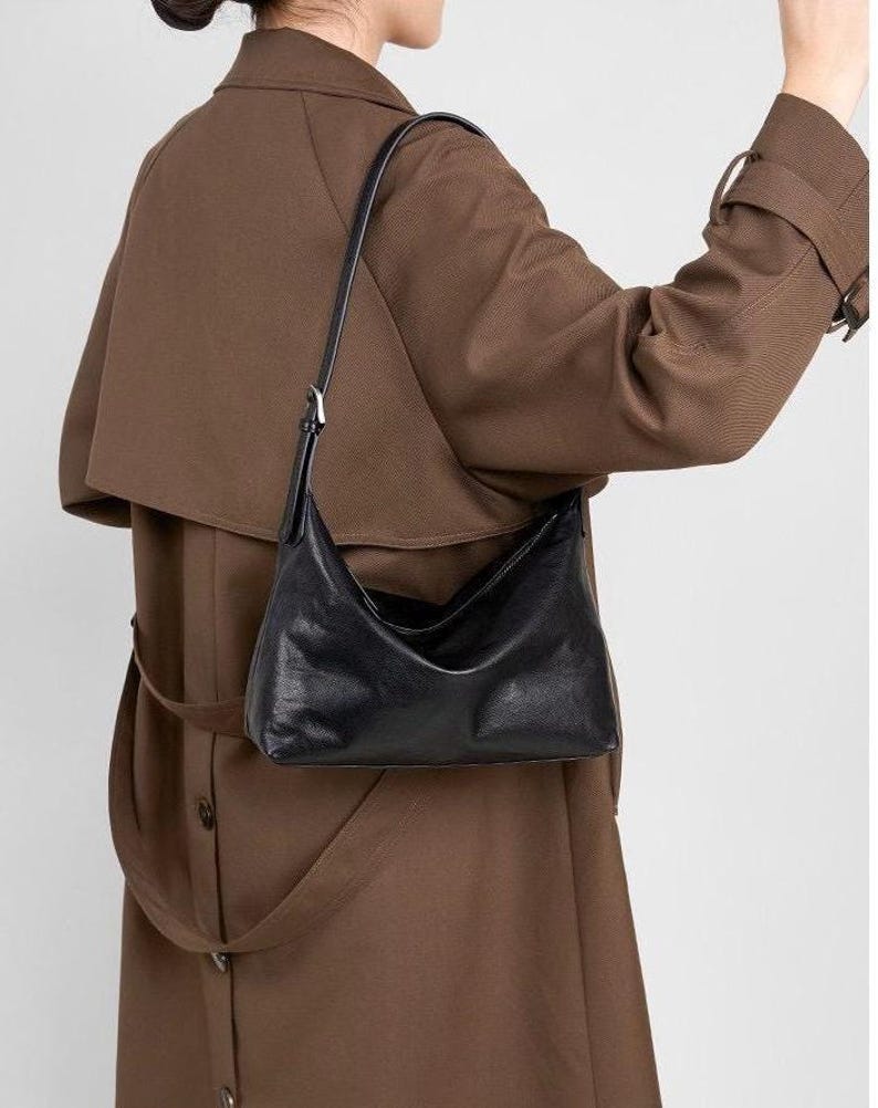 Soft Genuine Leather Hobo Bag, Slouchy Shoulder Bag for Women, Minimalist Cowhide Leather Purse, Everyday Leather Handbag, Gift for Her image 10