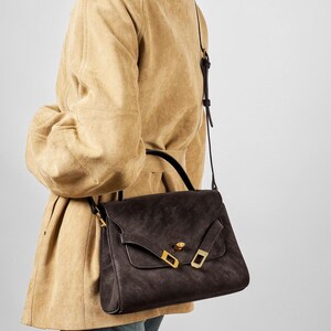Vintage Leather Top Handle Satchel, Handmade Cowhide Crossbody Bag, Classic Structured Leather Handbag, Everyday Minimalist Purse image 4