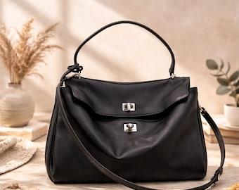 Minimalist Leather Hobo Bag, Handmade Cowhide Shoulder Bag, Slouchy Everyday Purse, Classic Soft Leather Handbag