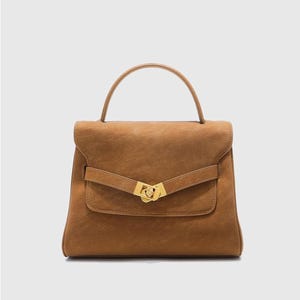 Vintage Leather Top Handle Satchel, Handmade Cowhide Crossbody Bag, Classic Structured Leather Handbag, Everyday Minimalist Purse Caramel Brown