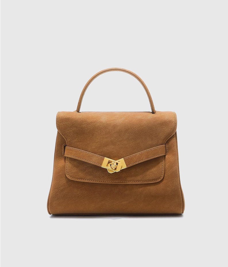 Vintage Leather Top Handle Satchel, Handmade Cowhide Crossbody Bag, Classic Structured Leather Handbag, Everyday Minimalist Purse Caramel Brown