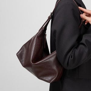 Soft Genuine Leather Hobo Bag, Slouchy Shoulder Bag for Women, Minimalist Cowhide Leather Purse, Everyday Leather Handbag, Gift for Her image 7