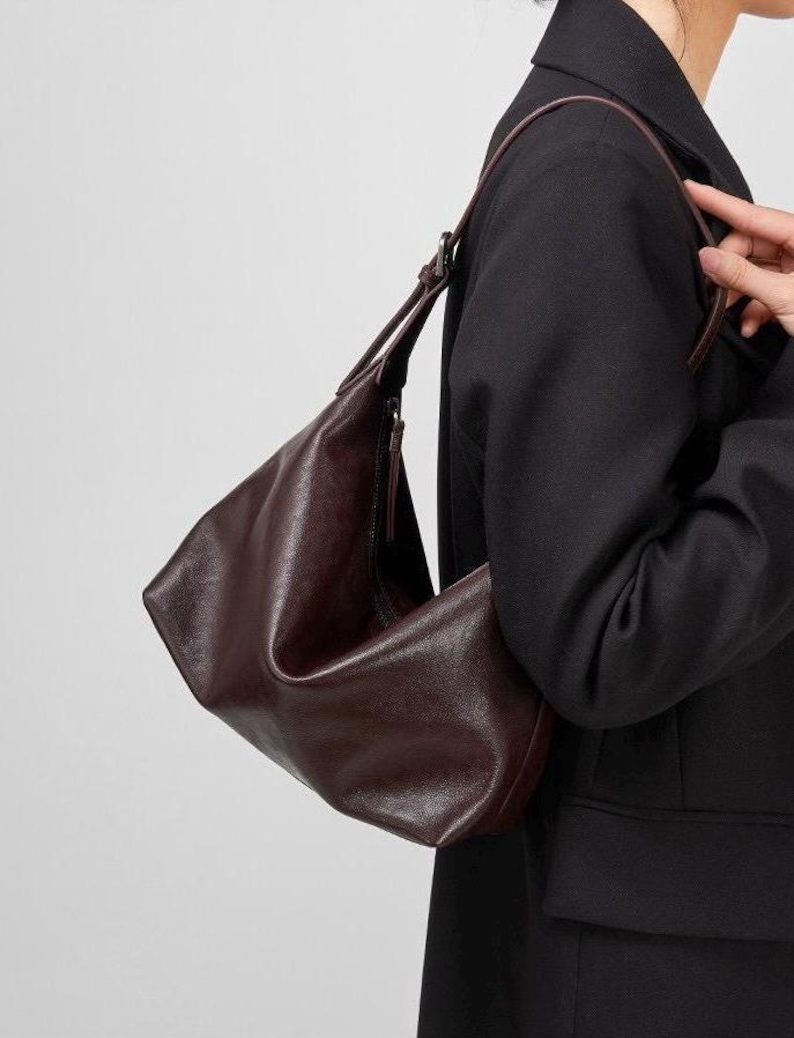 Soft Genuine Leather Hobo Bag, Slouchy Shoulder Bag for Women, Minimalist Cowhide Leather Purse, Everyday Leather Handbag, Gift for Her image 7