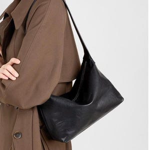 Soft Genuine Leather Hobo Bag, Slouchy Shoulder Bag for Women, Minimalist Cowhide Leather Purse, Everyday Leather Handbag, Gift for Her image 1