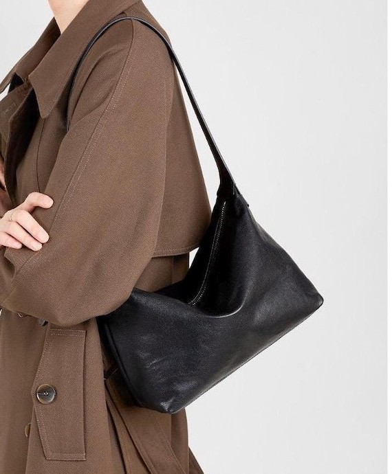 Soft Genuine Leather Hobo Bag, Slouchy Shoulder Bag for Women, Minimalist Cowhide Leather Purse, Everyday Leather Handbag, Gift for Her