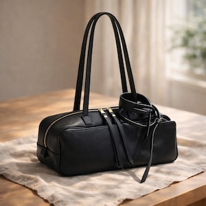 Leather Bowling Bag, Large Work Tote Bag for Women, Minimalist Cowhide Office Handbag, Everyday Commuter Purse