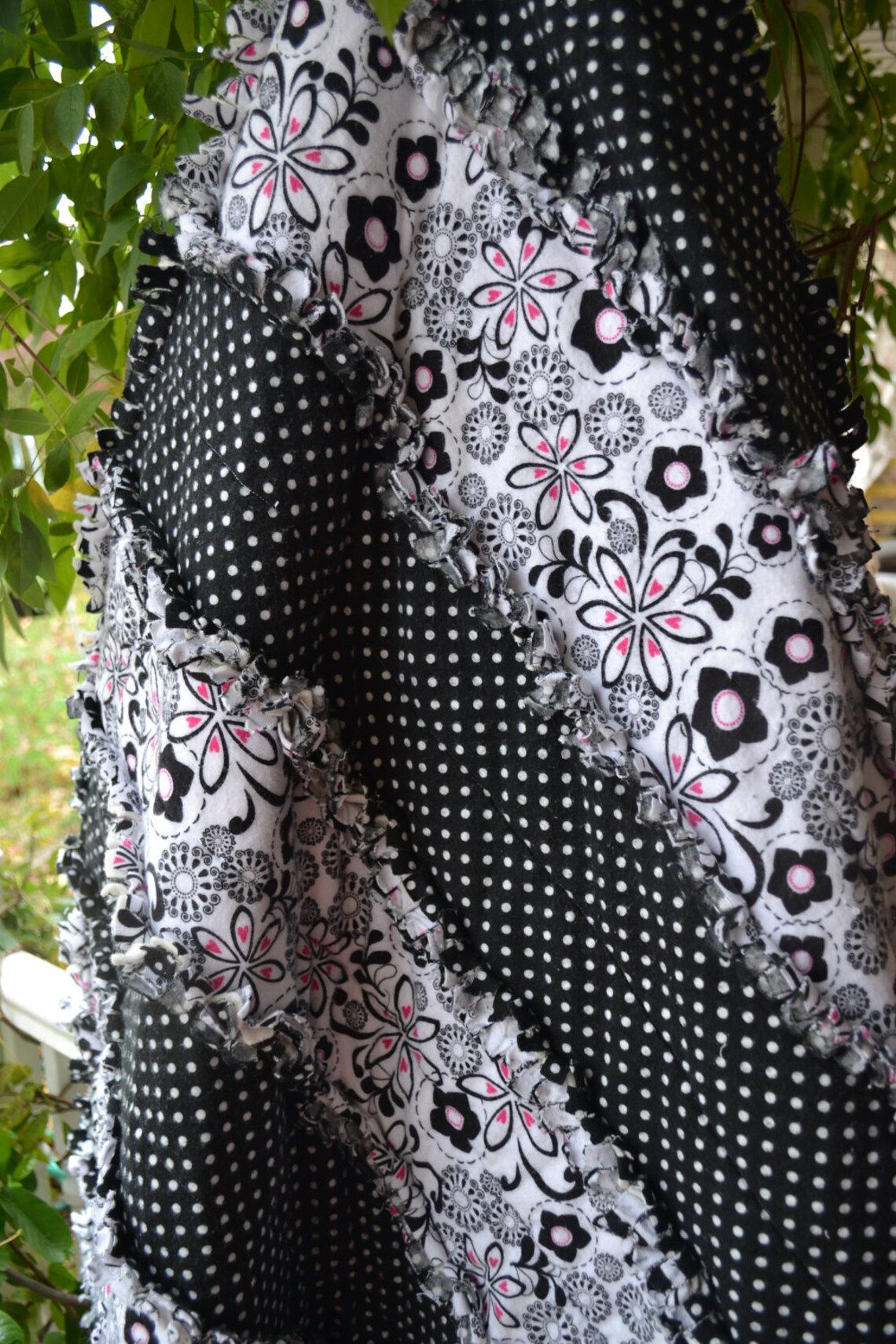 Handmade Rag Quilt Flannel Black and White Teen Funky Classic Etsy