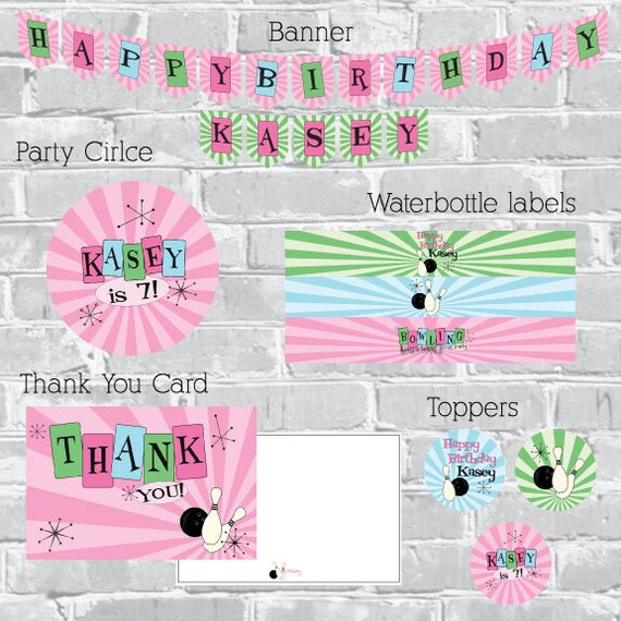 Items similar to Bowling Birthday Party Package Custom Colors and