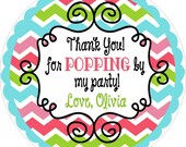 Chevron Popping Popcorn Birthday Party Stickers Round Labels Party Favors Thank You for Popping
