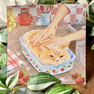 Jordgubbar och kattbröd | Konsttryck 20x20 cm