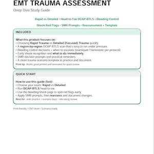 EMT Trauma Assessment Study Guide | Bleeding Control, Shock, SMR | Printable PDF