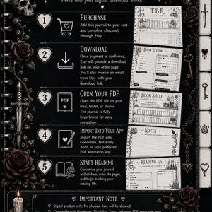 Dark Romance Digital Reading Journal for Goodnotes & Notability Hyperlinked Book Tracker Planner BookTok Journal | Coloring Reading Journal image 3