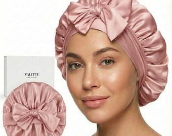Touca de dormir em seda de amoreira com forro duplo e laço – 22 Momme, grau 6A