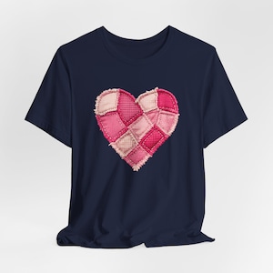 Patchwork Heart T-Shirt, Quilted Stitched Tee, Bella Canvas Shirt