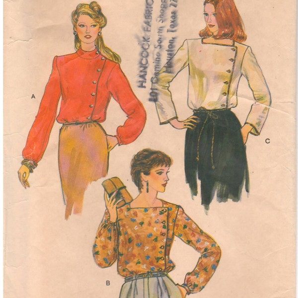 1979 - Vogue 7436 Vintage Sewing Pattern Size 14 Bust 36 Blouse Loose Extended Shoulders Side Front Button Down Curved Standing Collar