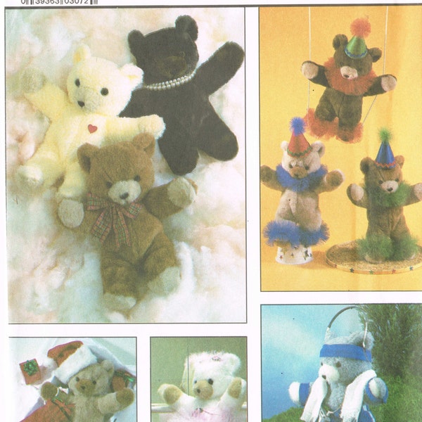 1987 - Simplicity 8363 Vintage Sewing Pattern Crafts Toys Stuffed Animals Bears Stuffed Animal Clothes