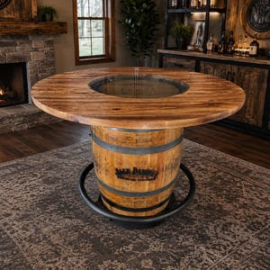 Rustic Whiskey Barrel Table, Amish Furniture, USA Made