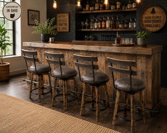 Rustic Whiskey Barrel Bar Stool with Back