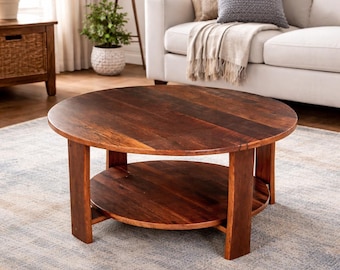 Reclaimed Barnwood Round Coffee Table – Handmade Farmhouse Living Room Furniture
