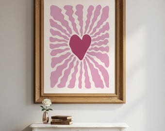 Minimalistische print met hartjesmotief, abstracte wanddecoratie voor in de galerie (digitale download)