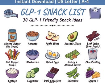 Printbare lijst met GLP-1-snacks, gids voor eiwitrijke snacks (PDF)