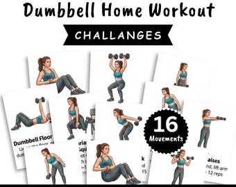 Poster met een complete workout voor het hele lichaam met dumbbells, handleiding voor krachttraining thuis (pdf)