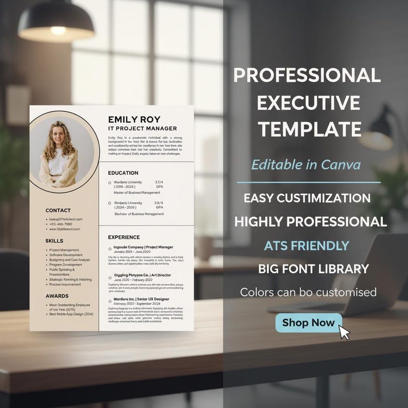 ATS Friendly Resume Template Pdf | Modern Clean, Easy to Edit in Canva ...