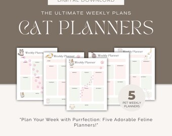 Cat Weekly Planner Bundle, Printable Productivity Pages (Digital Download)
