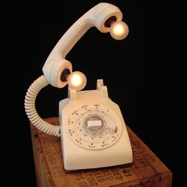 Upcycled Vintage Tan Rotary Telephone Lamp