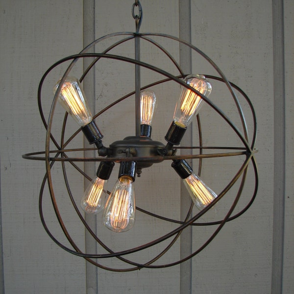 Upcycled Orbital Chandelier with Filament Edison Bulbs