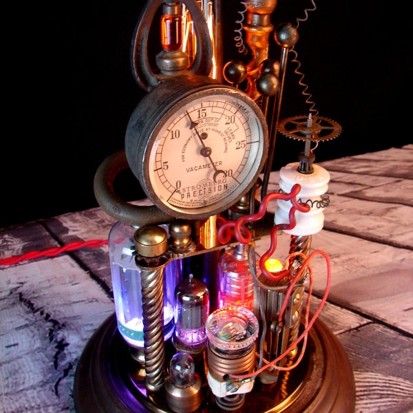 Upcycled Steampunk Lamp Illuminated Assemblage Art