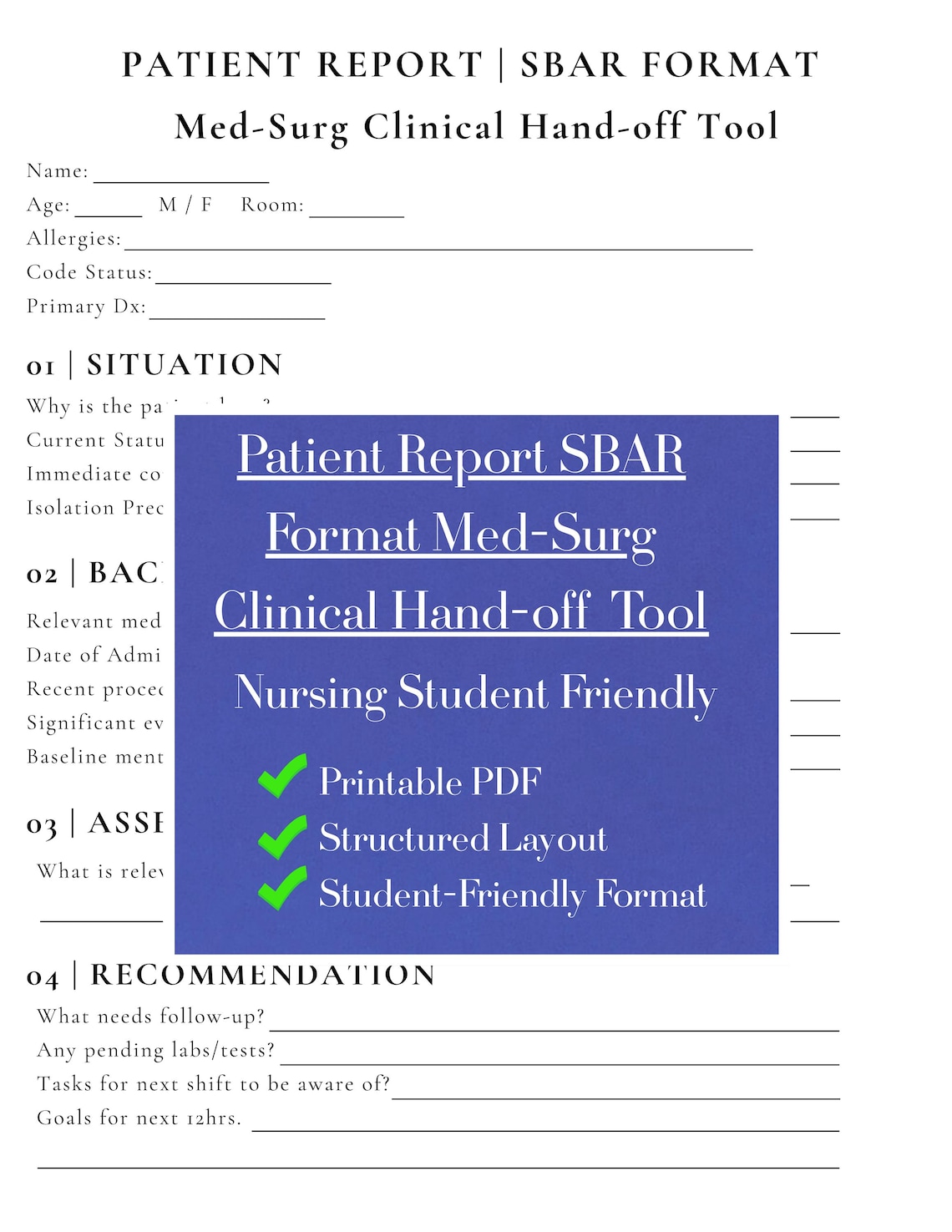Sfar Questionnaire PATIENT REPORT | SBAR Format Med-surg Clinical Hand-off Tool | Nursing ...