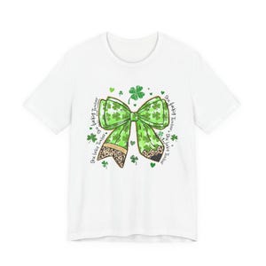 One Lucky Teacher St. Patrick's Day T-Shirt - Green Shamrock Leopard Print Bow Graphic Tee - Festive Holiday Teacher Gift Shirt